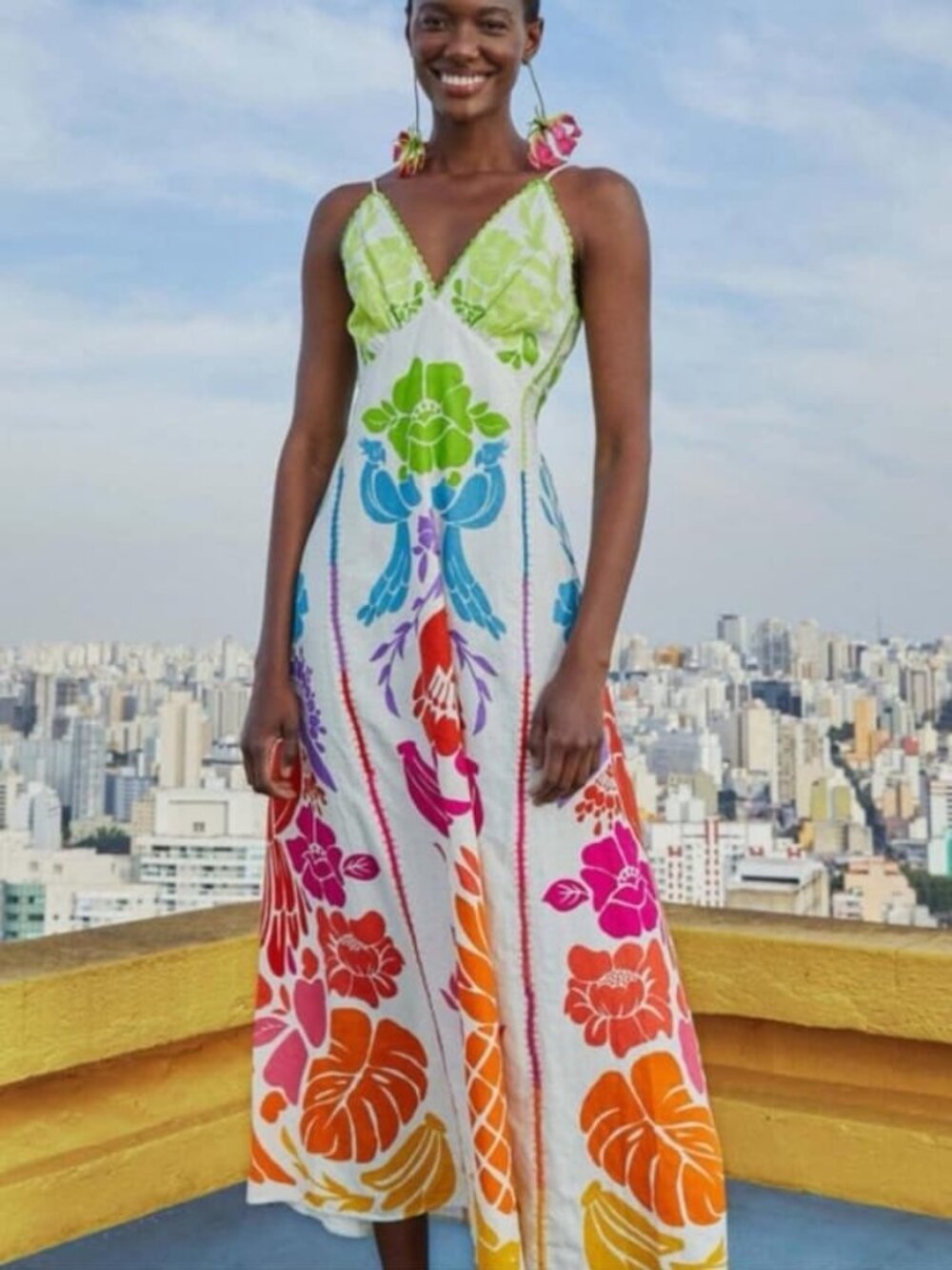 Farm Rio Tropical Graphic Strappy Maxi Dress Sleeveless Size XS Multicolor